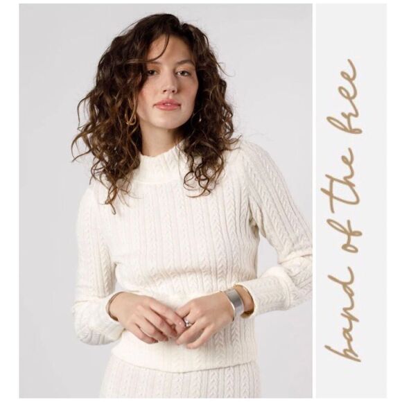 BOG - 🎉HP🎉 BAND OF THE FREE NWT “Raquel Ivory Cropped Pullover Sweater/Mock Neck - Picture 1 of 15